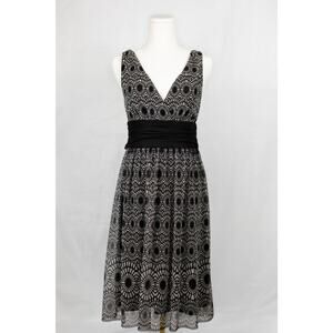 London Times Size 8 Dress Cocktail Sash Tie V Neck Black Gray